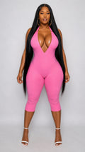 Hot Pink Plunge Halter Catsuit