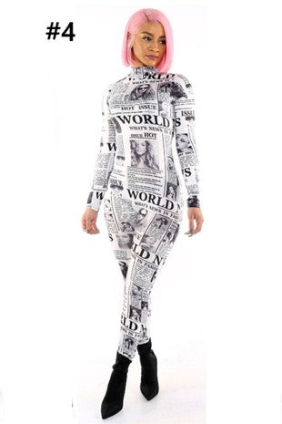 Breaking News Bodysuit - Mock Neck Printed Jumpsuit