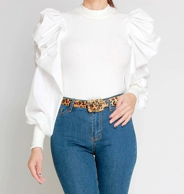 Puff Sleeve Top - WHITE, NUDE OR BLACK